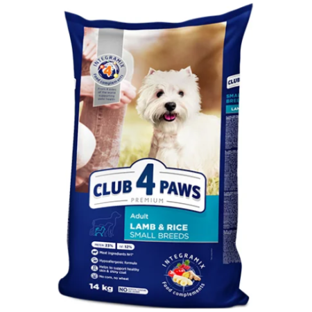 CLUB 4 PAWS PREMIUM Täiskasvanud väikestele tõukoertele Lambaliha ja riisiga 14kg