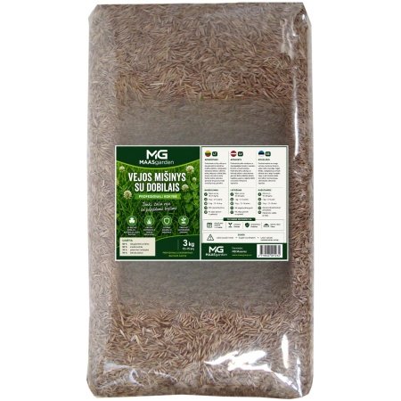su dobilais Vejos žolės mišinys su dobilais MaasGarden (1 kg) – tanki, žalia veja be papildomo tręšimo