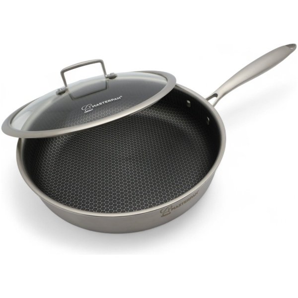 MASTERPAN nerūdijančio plieno gili keptuvė su dangčiu 28cm, MP-2339